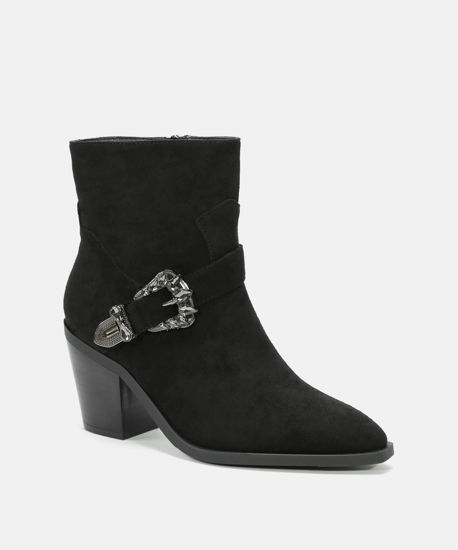 Botines cowboy tacón hebilla joya image number null